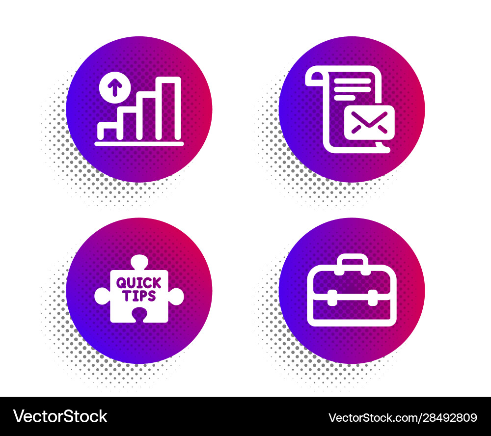 Quick tips mail letter and graph chart icons set Quick tips mail letter and graph chart icons set vector image