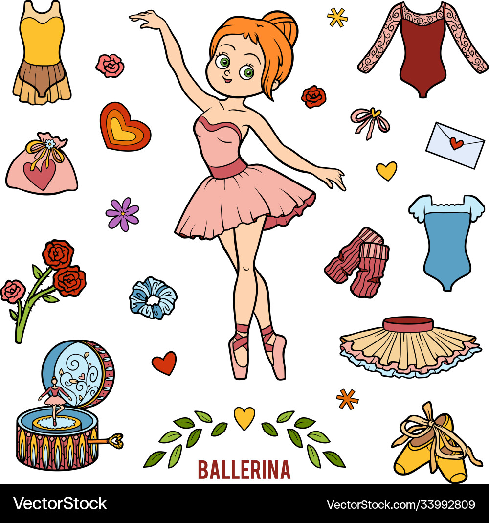 Set with ballerina and dancing objects Vector Image