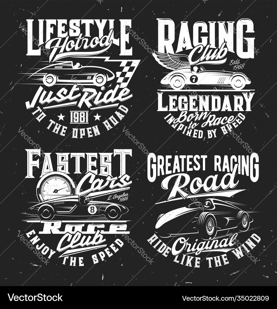 Tshirt prints with car rally racing club Tshirt prints with car rally racing club vector image