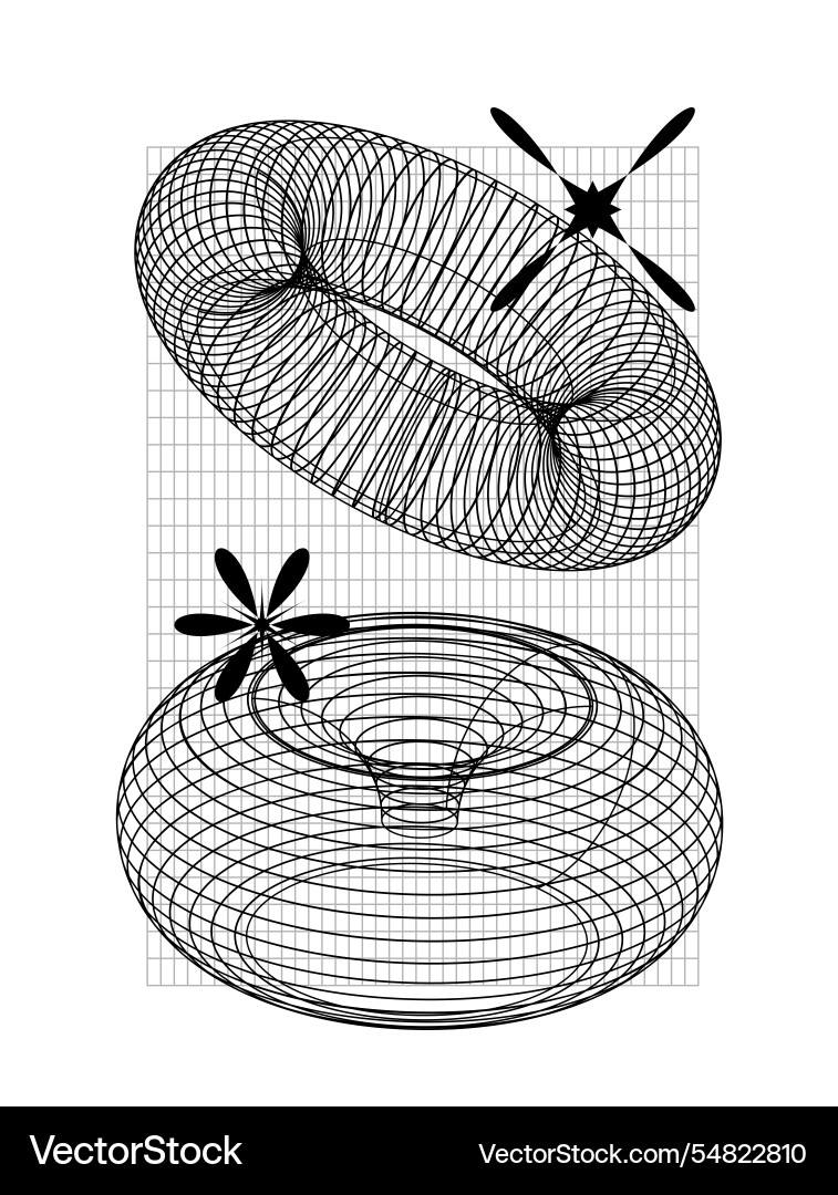 Abstract wireframe 3d torus shapes with grid Abstract wireframe 3d torus shapes with grid vector image