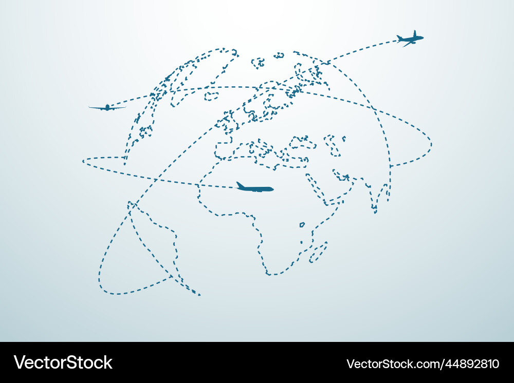 Airplane line path with map Airplane line path with map vector image