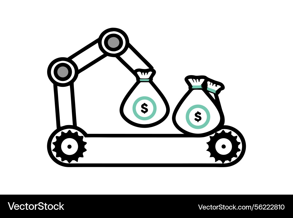 Automated money generation system robotic arm Vector Image