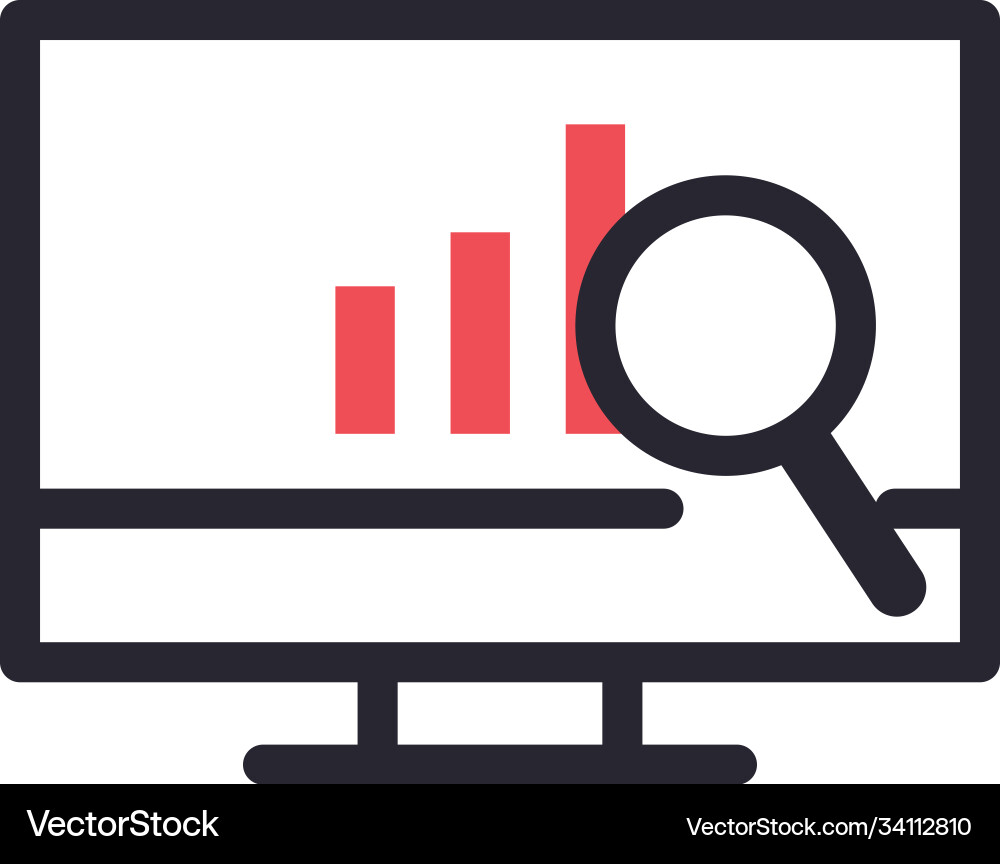 Bars chart in computer and lupe line fill Vector Image