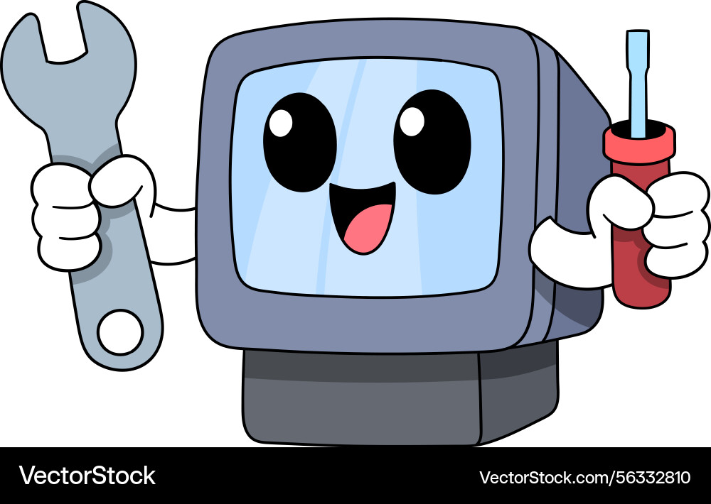 Cartoon computer character with tools vector image