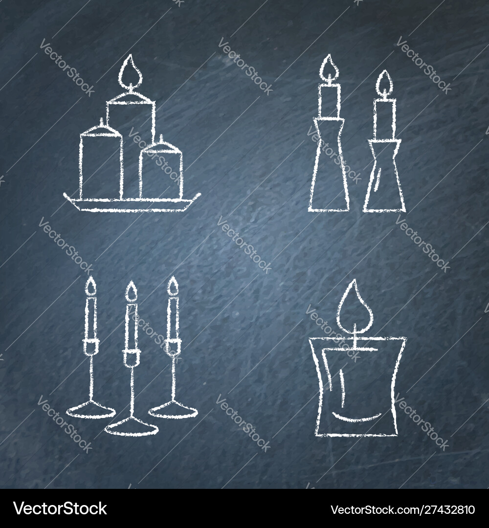 Chalkboard candle icons set in line style Chalkboard candle icons set in line style vector image