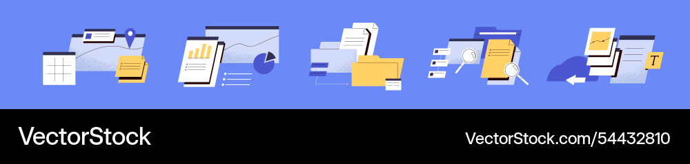 Data transfer workflow concept set storage Data transfer workflow concept set storage vector image