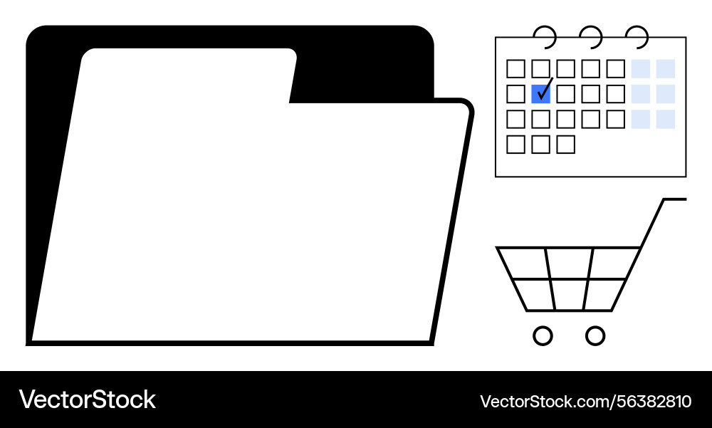 File folder calendar with checkmark and shopping File folder calendar with checkmark and shopping vector image