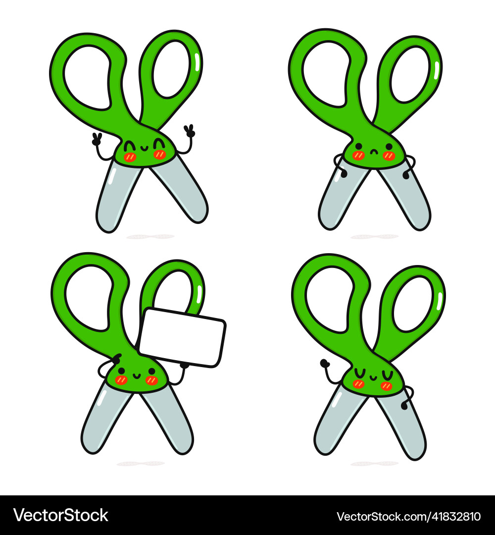 Funny cute happy scissors characters bundle set Funny cute happy scissors characters bundle set vector image