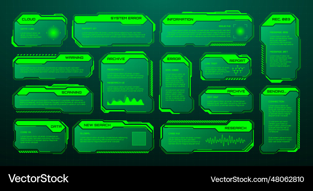 Green futuristic hud ui elements sci-fi user Green futuristic hud ui elements sci-fi user Vector Image