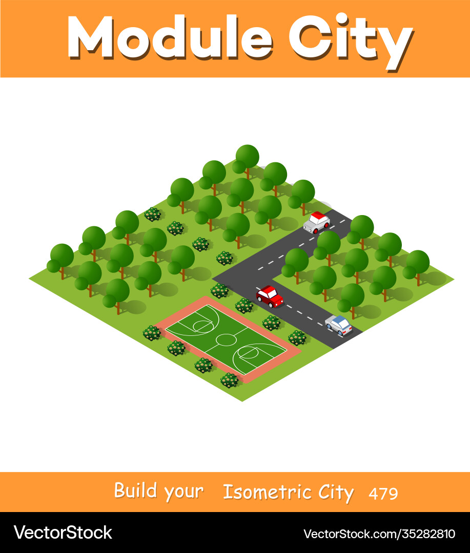 Isometric 3d block module district part Isometric 3d block module district part vector image