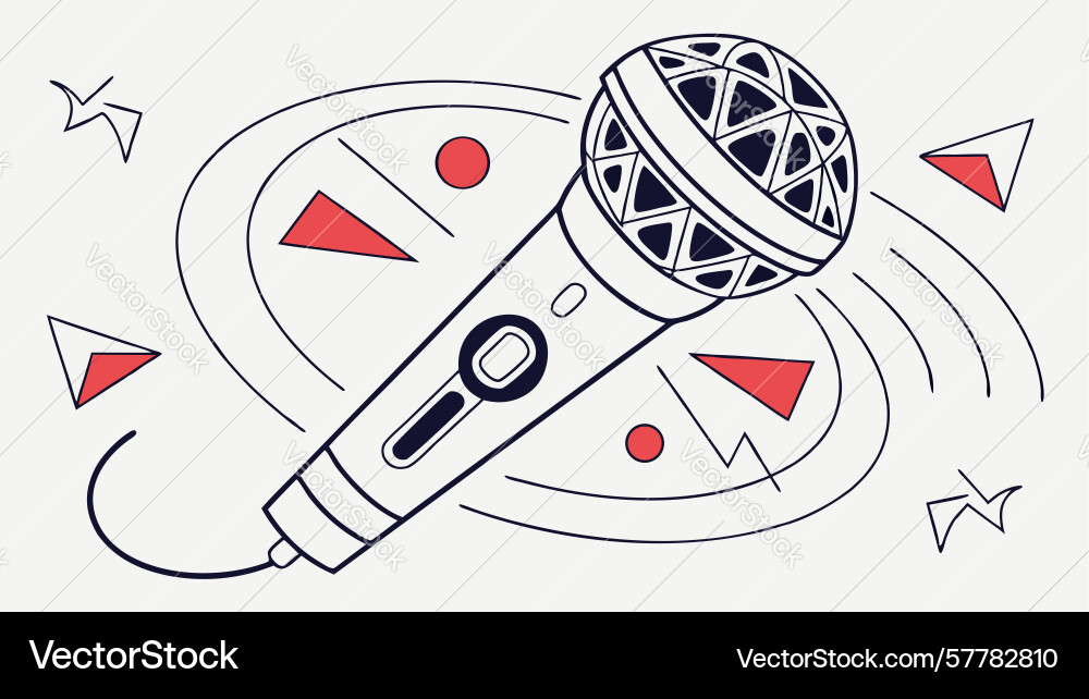 Microphone with sound waves and abstract elements Vector Image