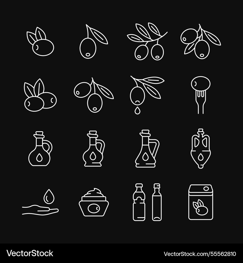 Olive oil line white icon set on black background Olive oil line white icon set on black background vector image