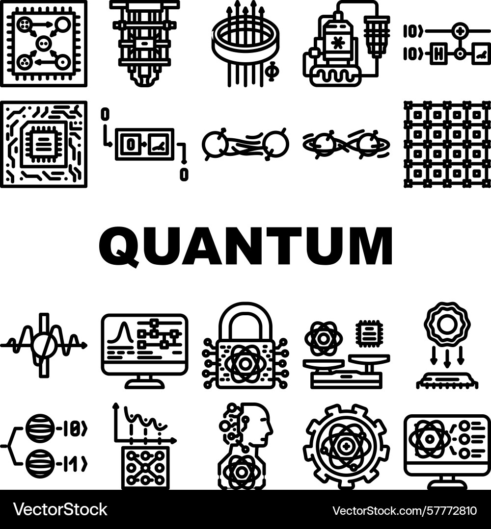 Quantum computer qubit icons set vector image