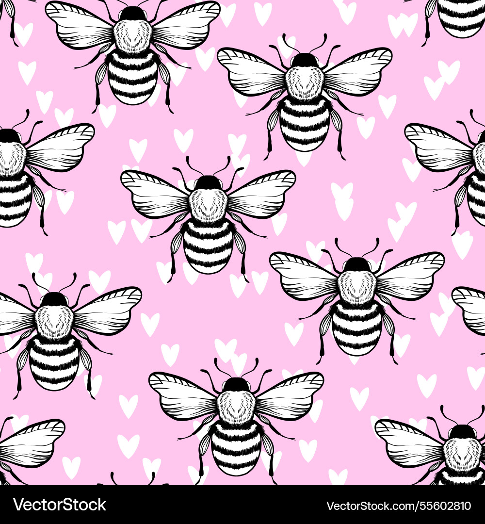 Seamless pattern with bees on color background Vector Image