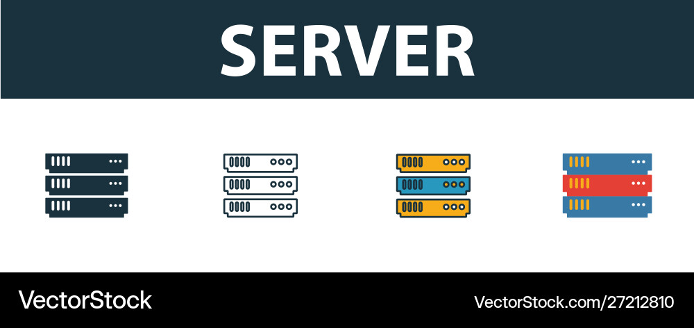 Server icon set four simple symbols in different Server icon set four simple symbols in different vector image