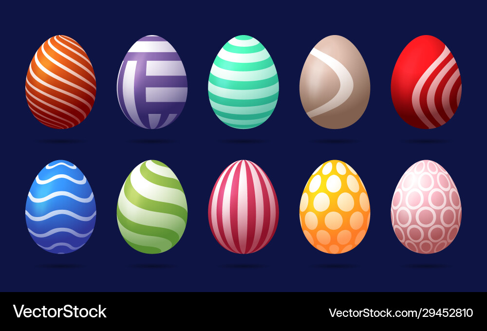 Set 10 color easter eggs with pattern design Set 10 color easter eggs with pattern design vector image