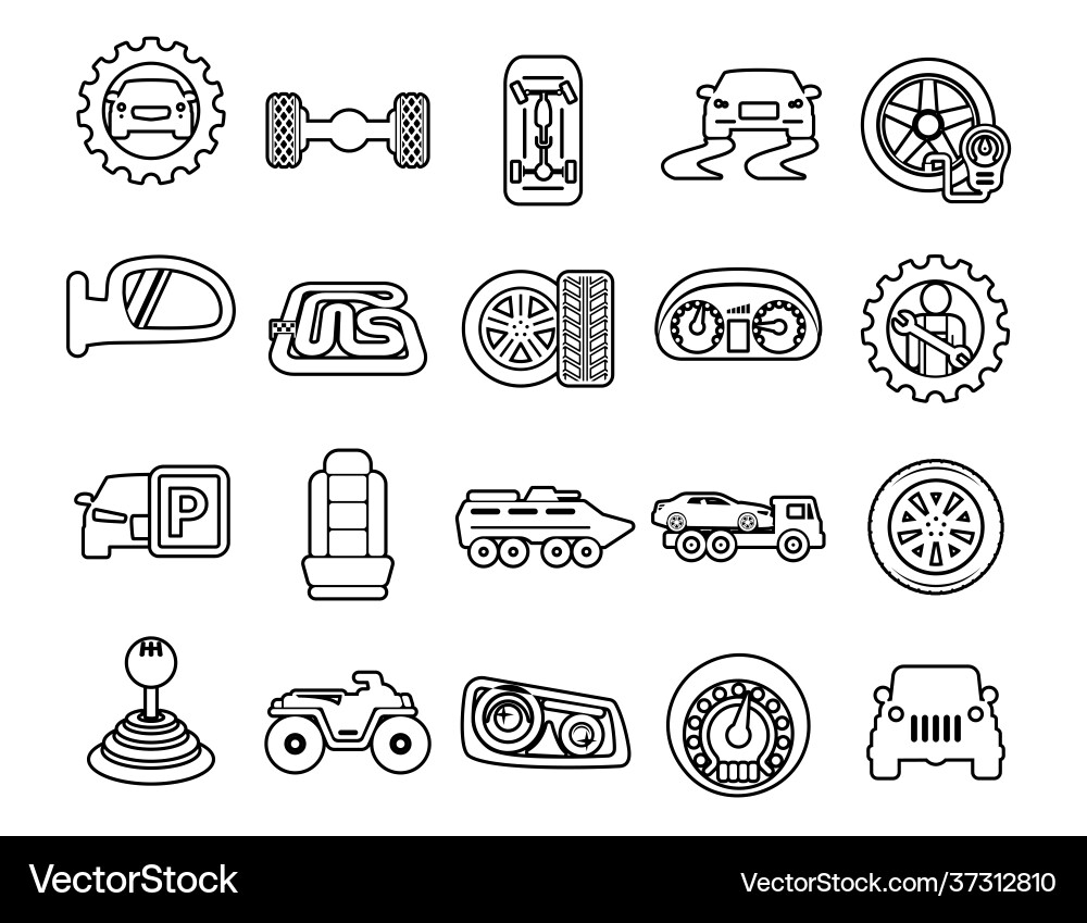 Set line icons with open path cars elements Set line icons with open path cars elements Vector Image