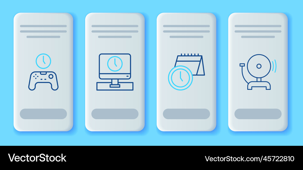 Set line monitor time calendar and clock gamepad Set line monitor time calendar and clock gamepad vector image