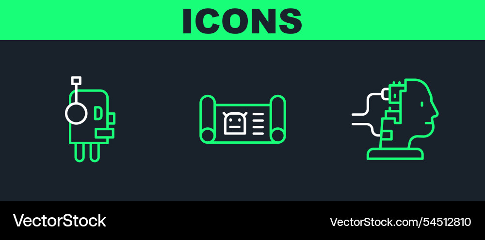 Set line robot for maintenance and blueprint icon Set line robot for maintenance and blueprint icon Vector Image