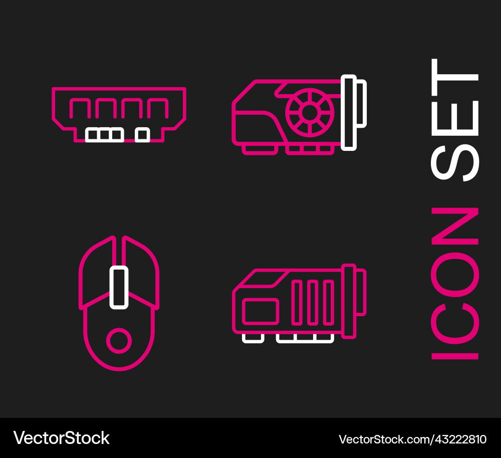 Set line video graphic card computer mouse vector image