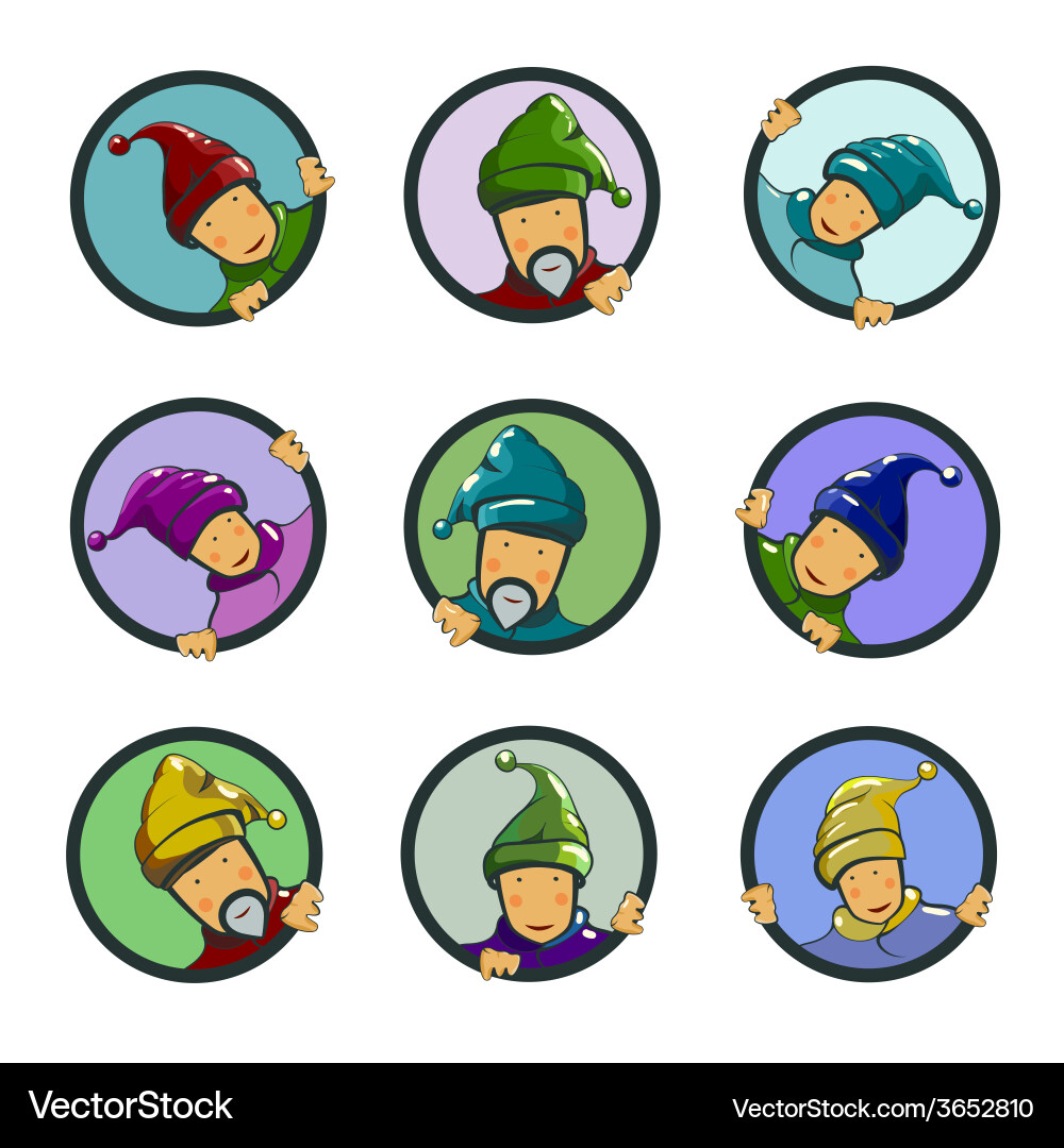 Set of characters gnomes in circles vector image