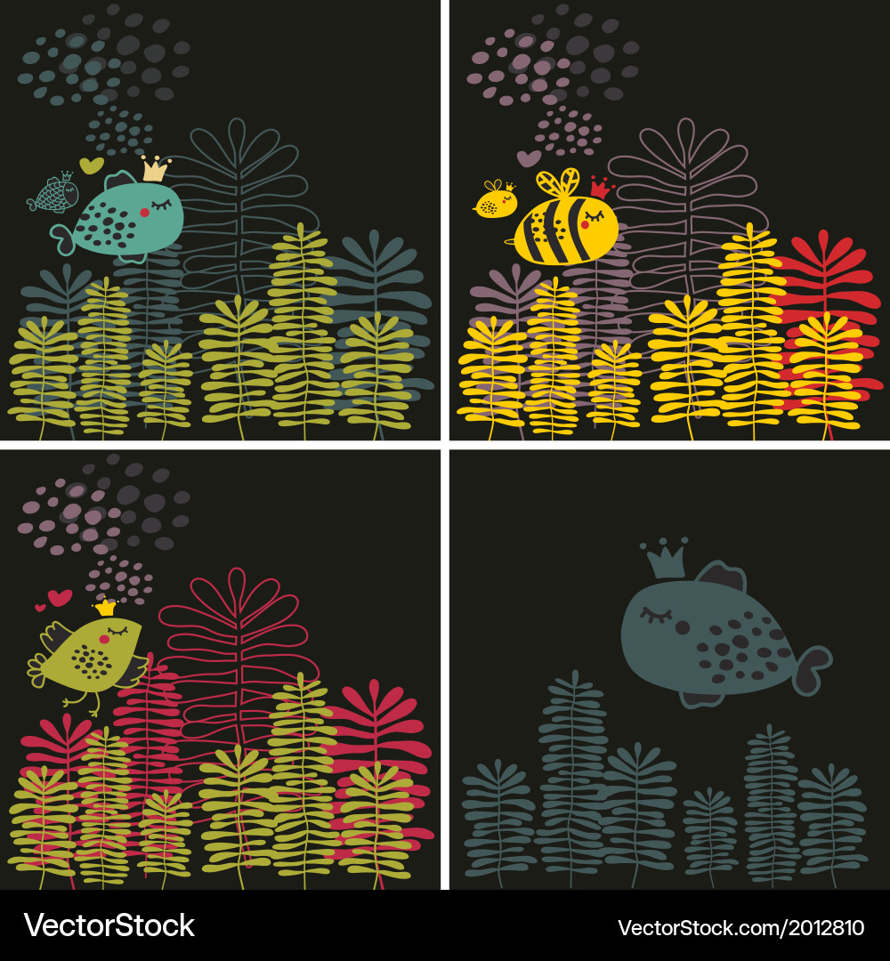 Set of patterns with flowers and animals Vector Image