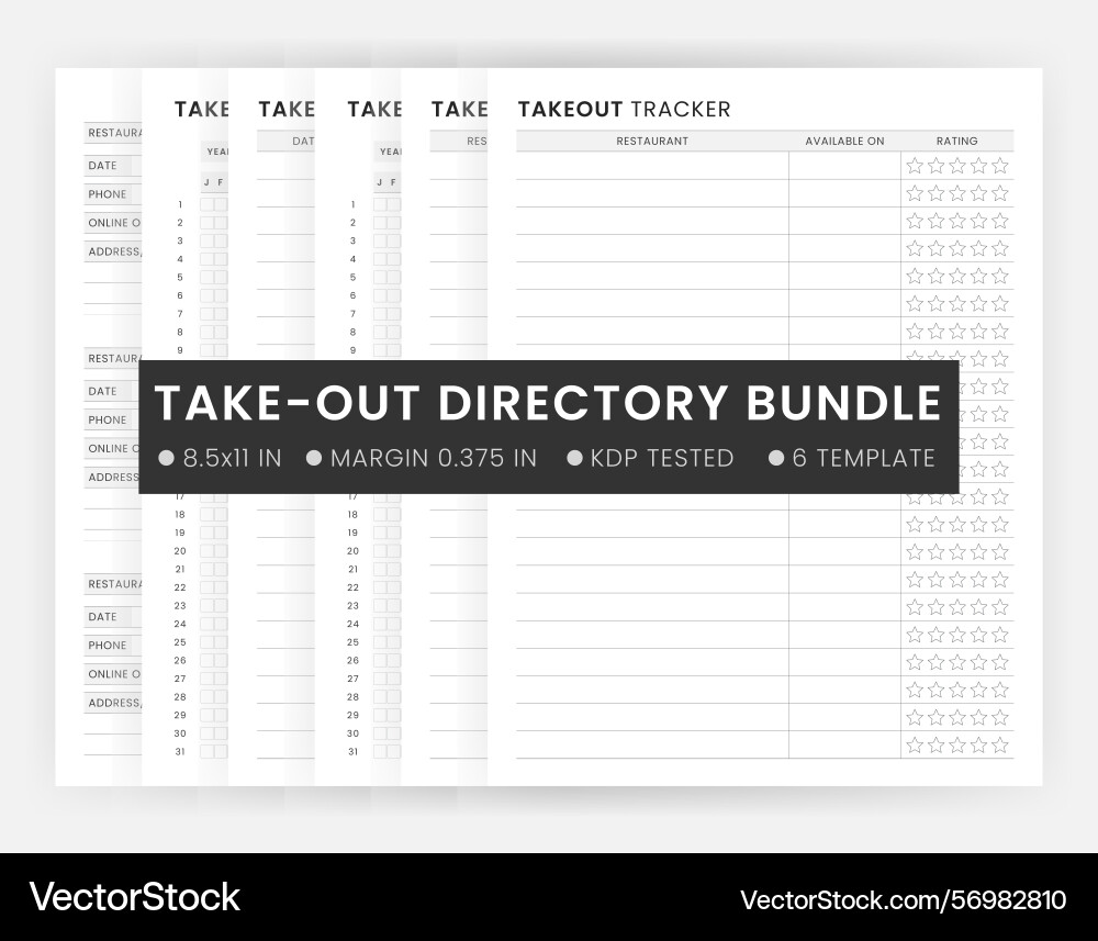 Take-out directory list bundle printable template Take-out directory list bundle printable template vector image