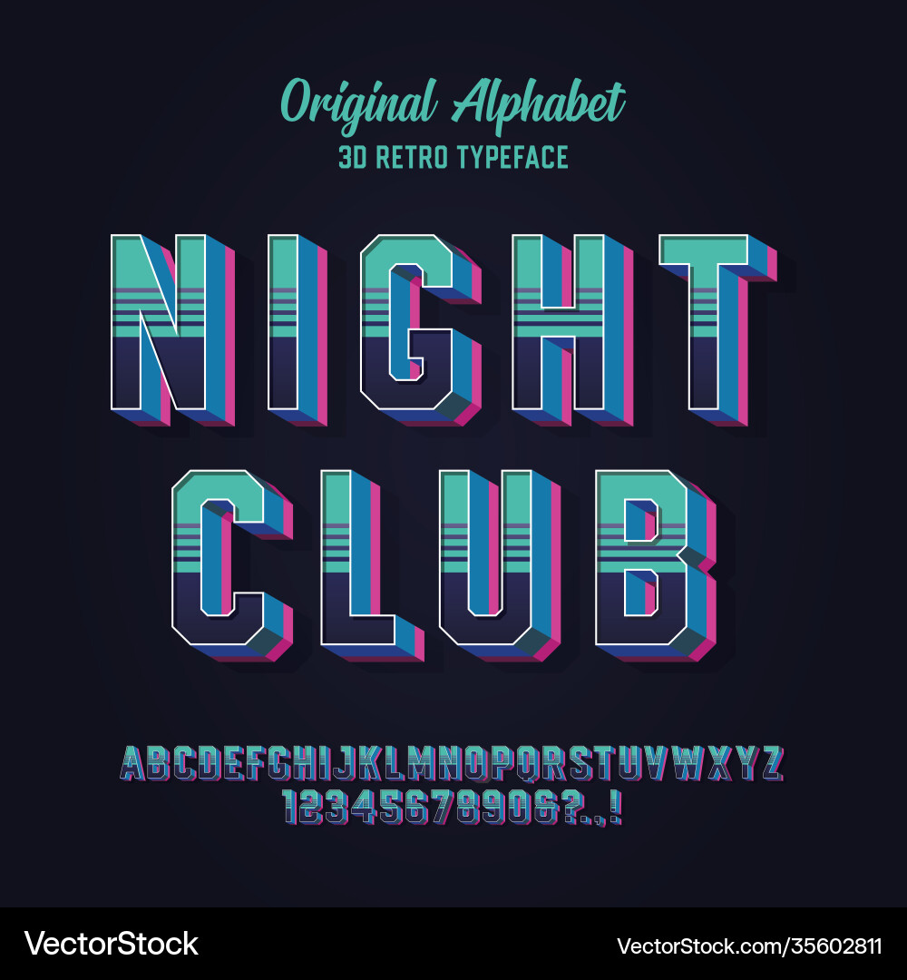 3d font retro typeface 3d font retro typeface vector image