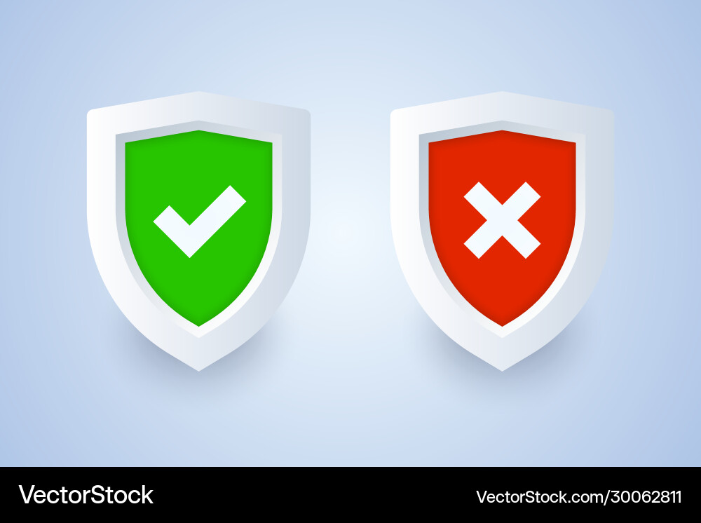 3D Shield with Tick and Cross Icons Vector Image