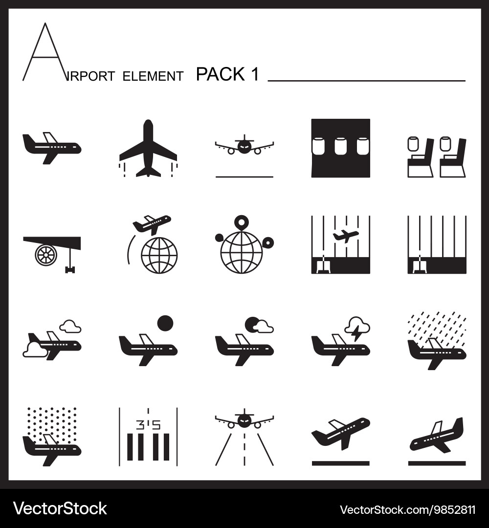 Airport element line icon set 1mono graph pack vector image