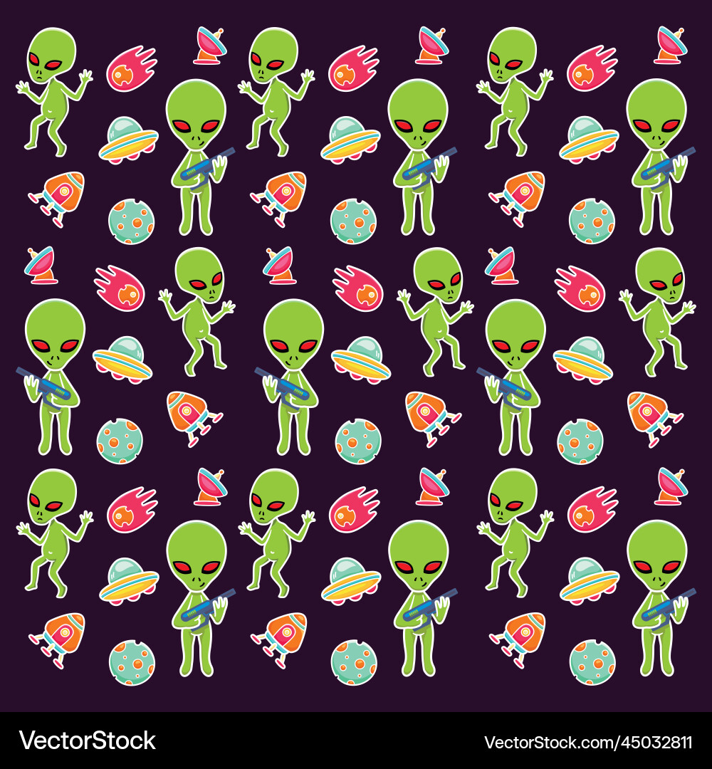 Aliens patterns background design Vector Image
