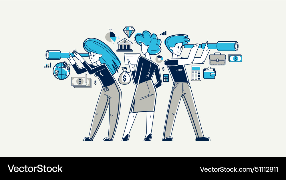 Business team collecting data for analysis Vector Image