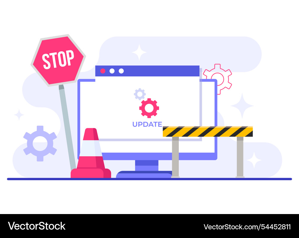 Computer with software update screen flat system Computer with software update screen flat system vector image