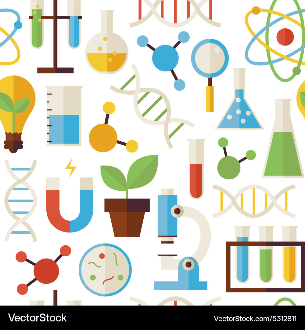 Flat seamless pattern science and research objects vector image