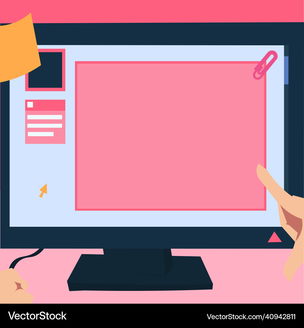 Hand touching screen of desktop inside web Hand touching screen of desktop inside web vector image
