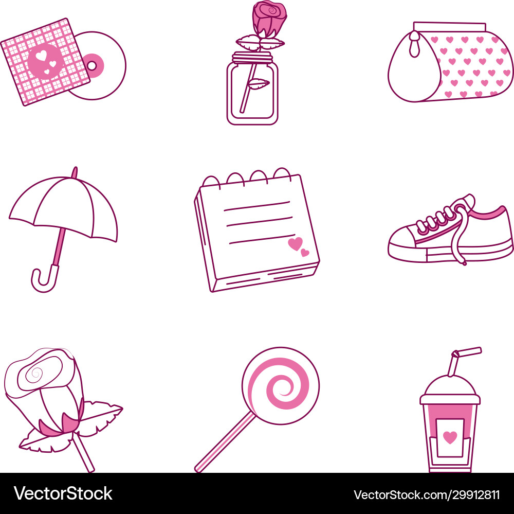 Isolated cute objects half line color style vector image
