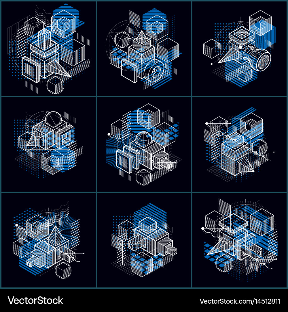 Isometric linear abstract backgrounds lined Vector Image