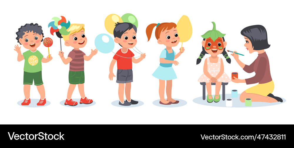 Kids funny makeup cute children standing in line Vector Image