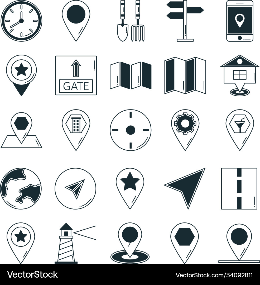 Map and navigation icons can be easily mod Vector Image