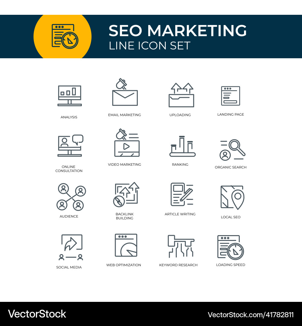 Outline web icons set - search engine optimization Vector Image