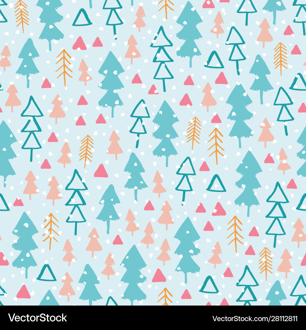 Seamless pattern with winter forest in colourful Seamless pattern with winter forest in colourful vector image