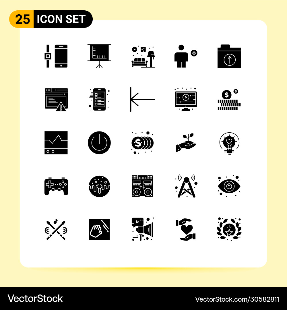 Set 25 solid glyphs on grid for upload files Vector Image