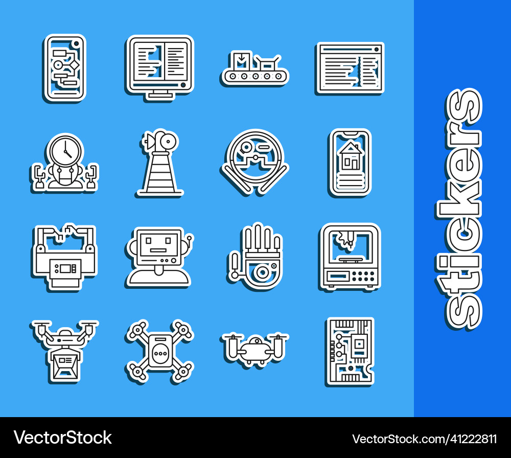 Set line electronic computer components vector image
