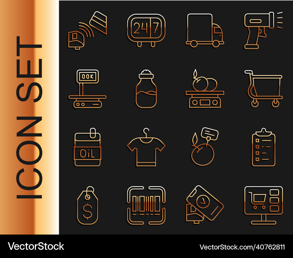 Set line shopping cart on computer list delivery Set line shopping cart on computer list delivery vector image