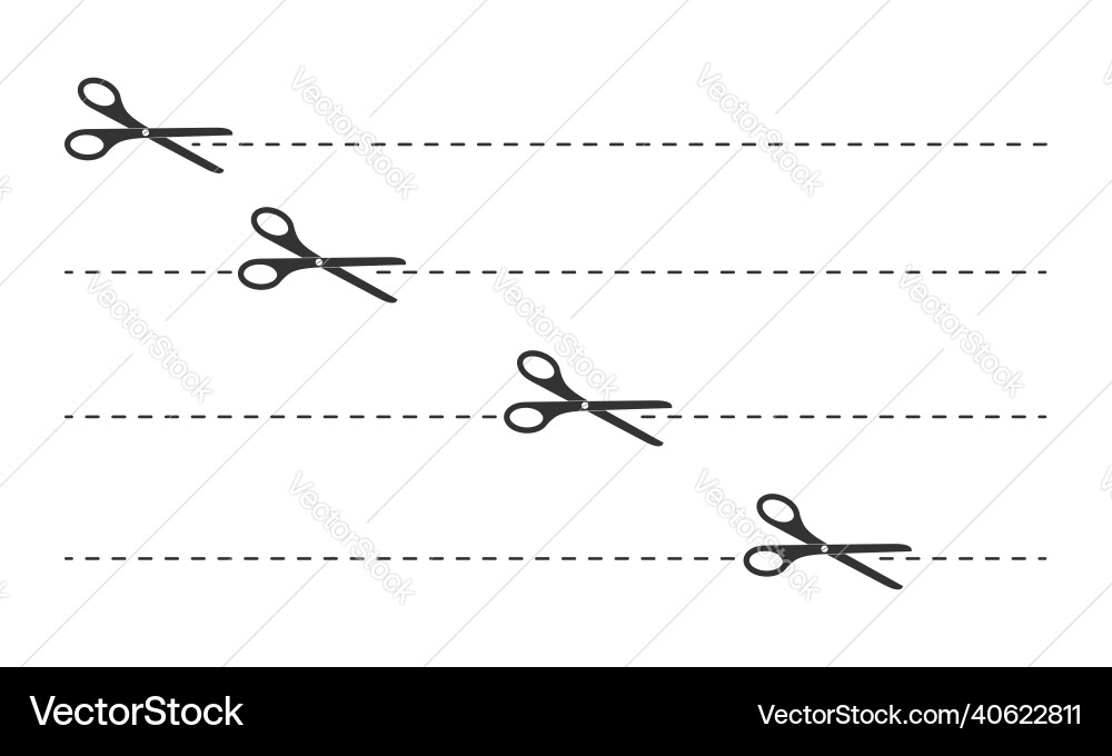 Set of cutting scissors icons with dotted lines Set of cutting scissors icons with dotted lines Vector Image