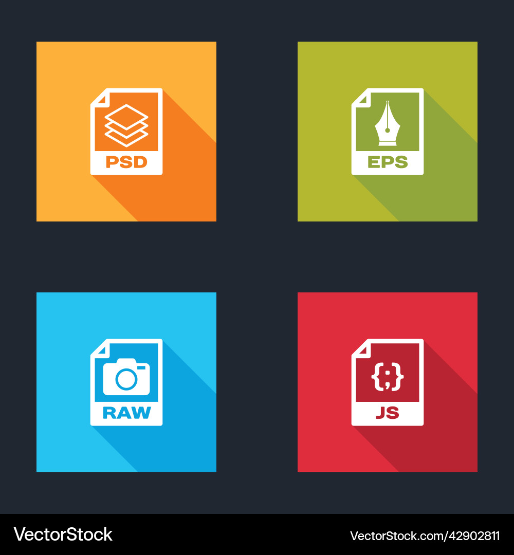Set psd file document eps raw and js icon Set psd file document eps raw and js icon Vector Image