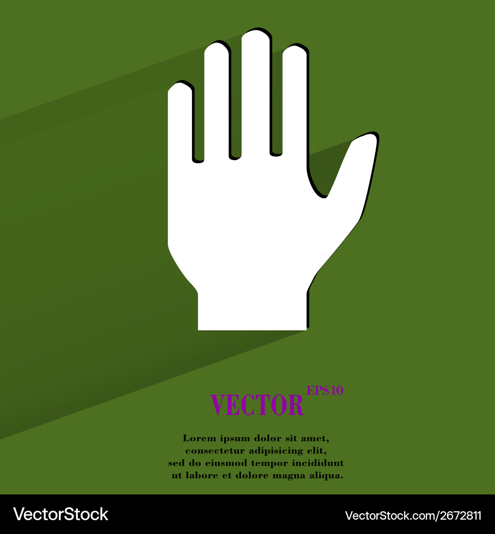 Stop hand flat modern web button with long shadow vector image