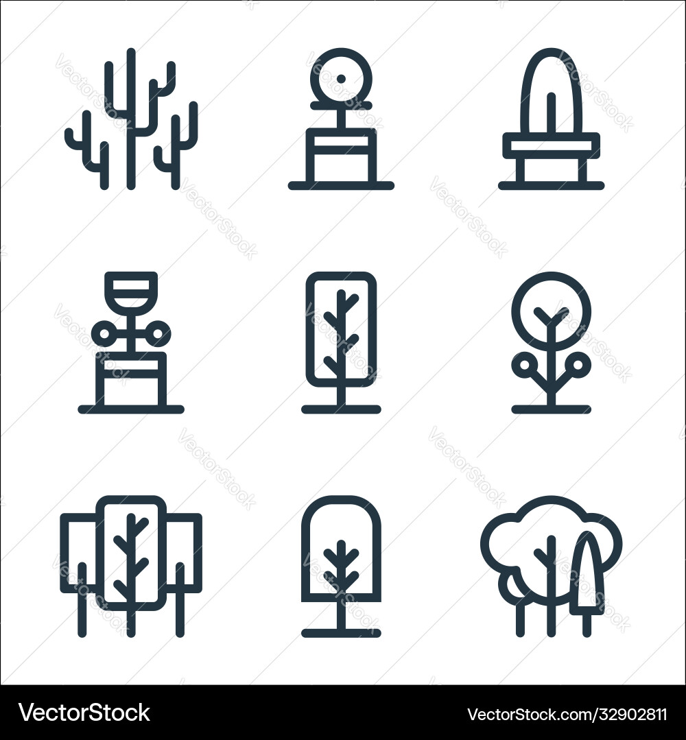 Tree and plant line icons linear set quality Tree and plant line icons linear set quality vector image