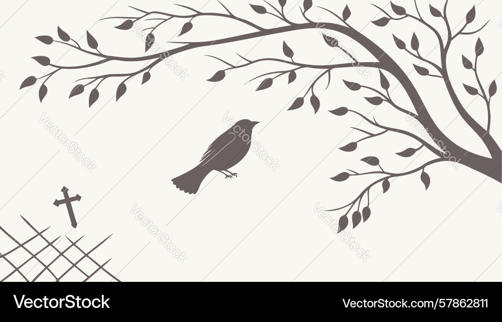 Tree branch with bird cross nature Vector Image
