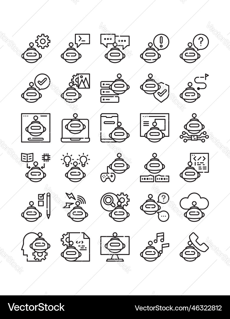 Ai robot technology simple line web icon set Vector Image